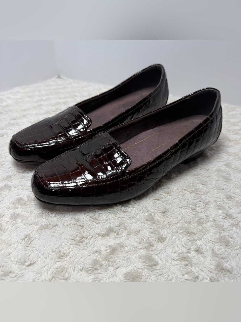 Clarks Women's Croc-Embossed Patent Loafers - Brown